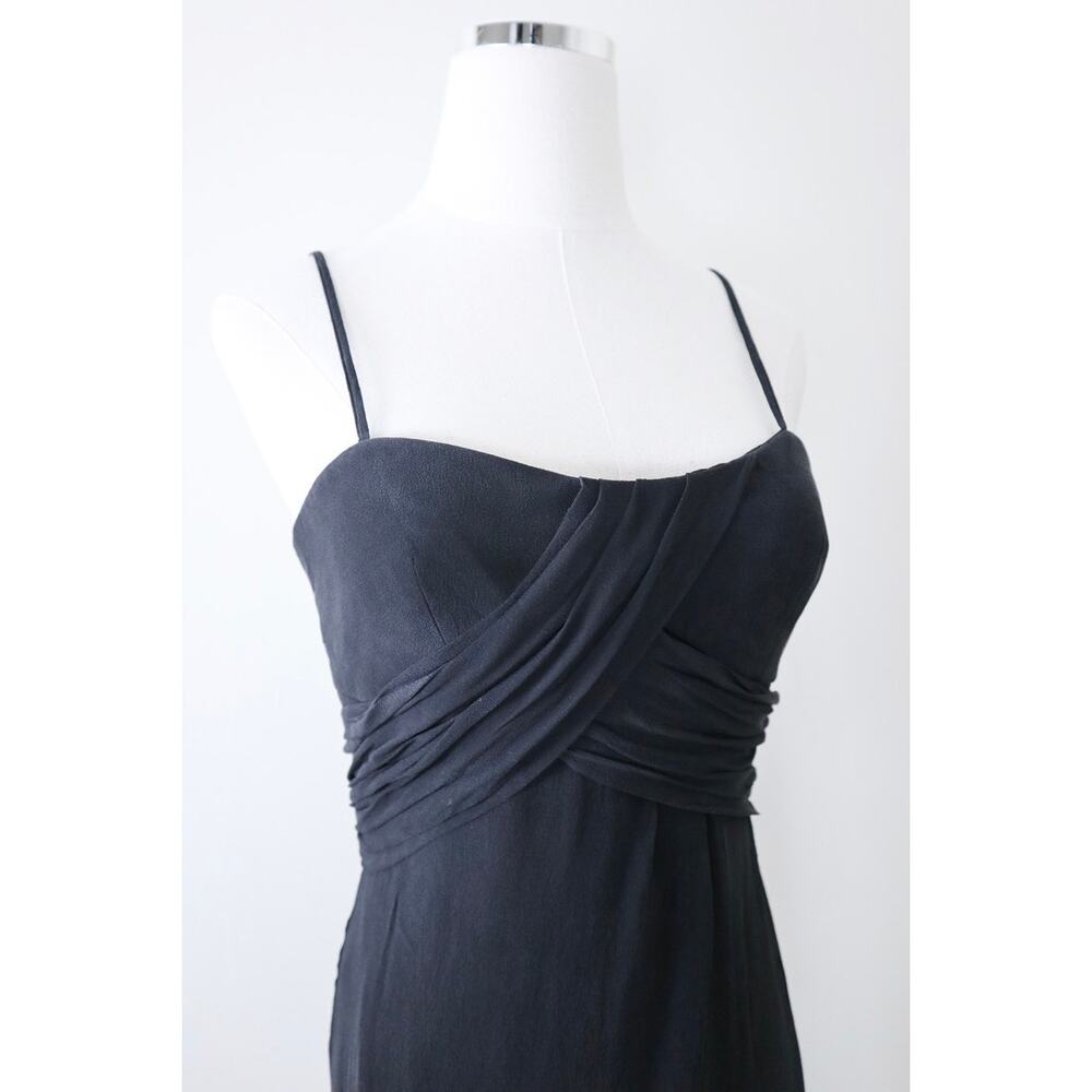 Pianoforte di MaxMara Size 6 Silk Chiffon Draped Mini Dress Slit Leg Black - Picture 4 of 14